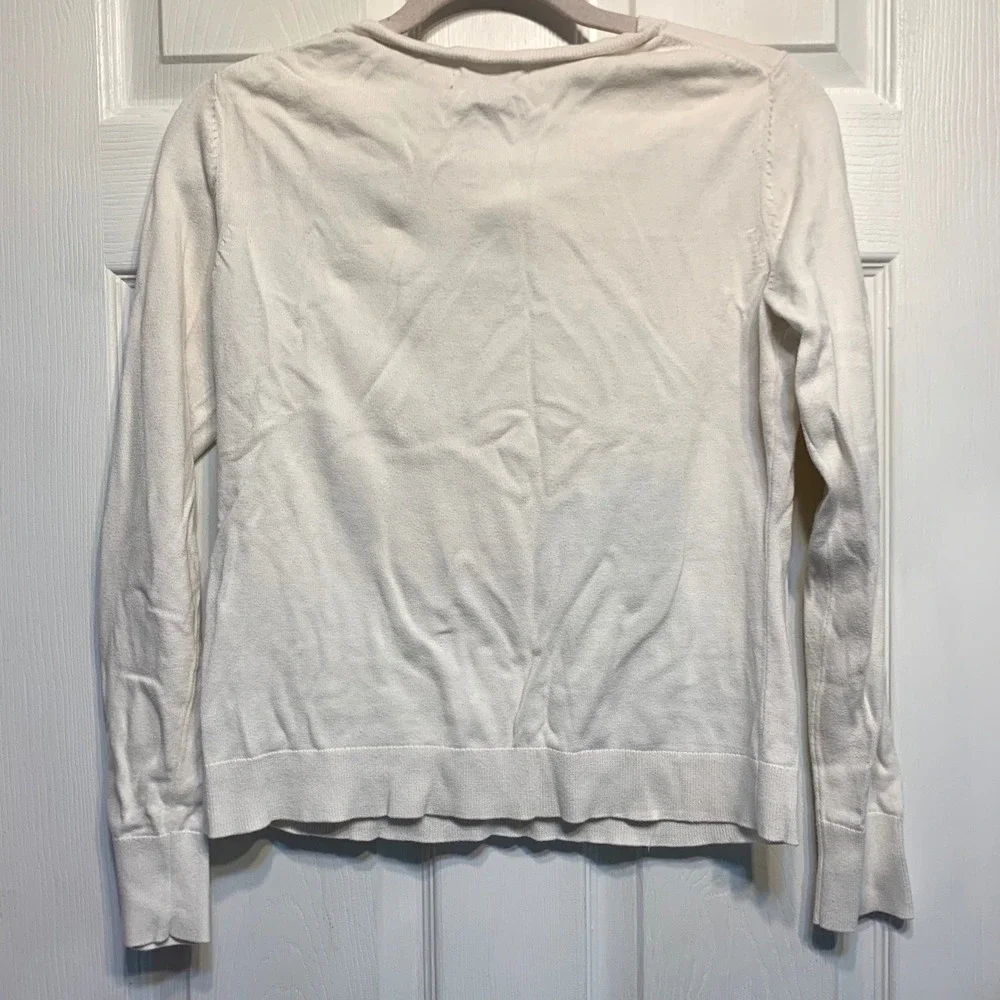 Bass Owl Graphic Sweater Size Medium White Cotton Fair Isle Intarsia Crew Neck
